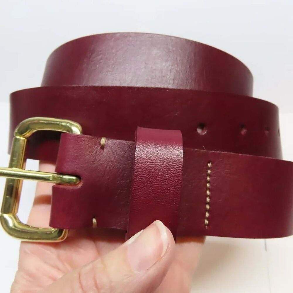 45" Burgundy leather belt 100% cowhide full grain handmade plain full grain O